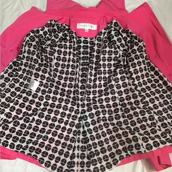 Trina Turk Womens Short Trench Coat Size S Hot Pink Double Breasted Belted Chic - Picture 13 of 16